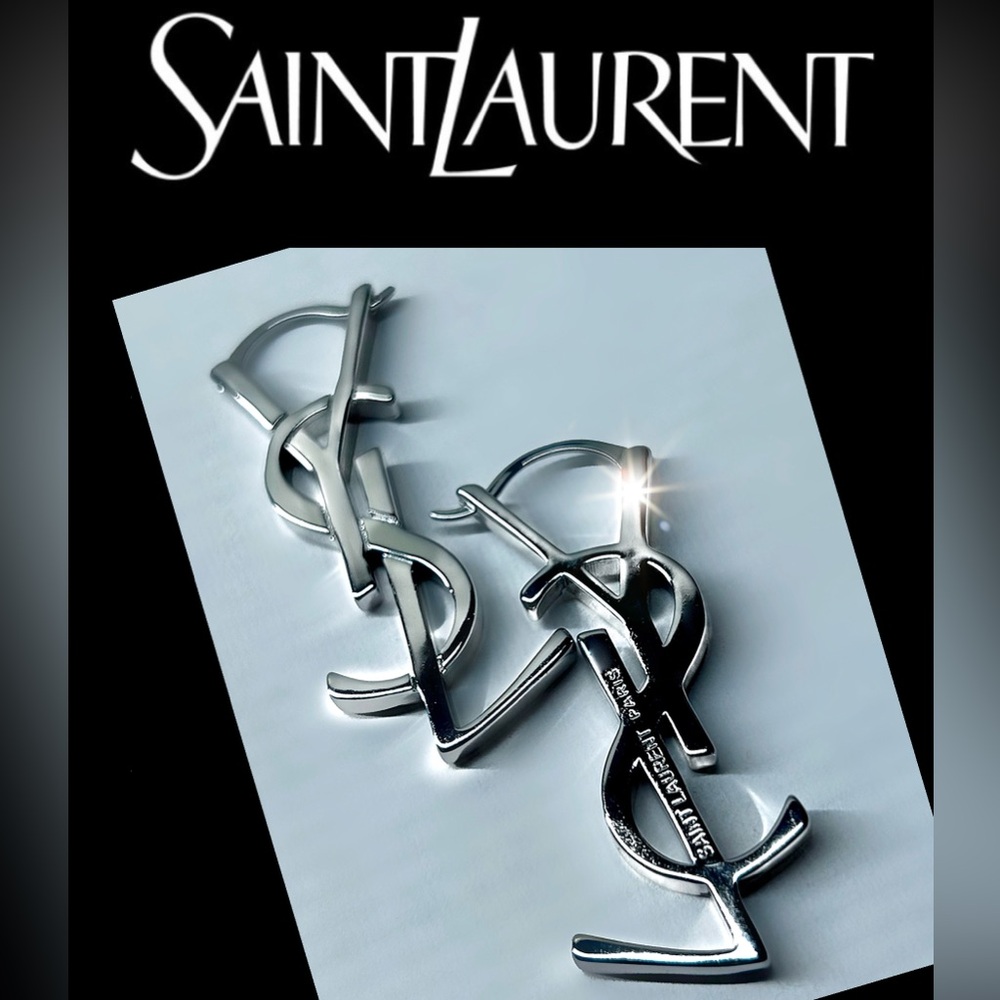 Authentic YSL Saint Laurent Cassandre Monogram-Logo Lettering Earring Set - Picture 4 of 12